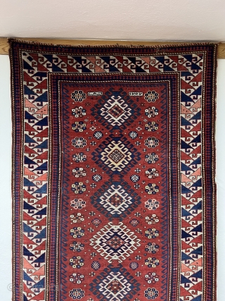 Antique Caucasian Borchalo rug 
size : 3`10"x 7`7" feet ( 1,16x2,30 cm ) nice condition and Spectacular colors if you need any information please contact with email to sahcarpets@gmail.com 
Thanks   