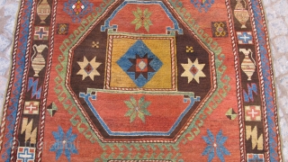 Caucasian Kasak wonderful colors and very good condition  it has some repaired but now fineshed 10% and rug size is 2,55 x 1,58 cm Since 1880      