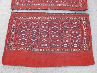 Antique Turkoman pair Camel sack 6 Gul wonderful colours and excellent condition all orginal   size:1,22 X 70 cm Circa 1900           