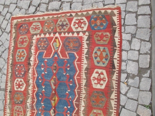 Antique Central Anatolian  Obrul Kilim Supereb  colours some brawn is need repair  but all most good condition  Circa 1850 or early        