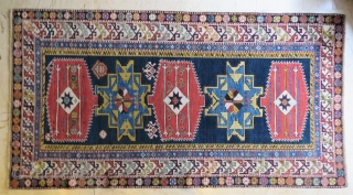 Caucassian Shahnasar shirvan rug wonderful colors ,very good condition all original and  size 2,33x1,25 cm ( 49 ''x 91'' inches ) Circa 1890-1900         