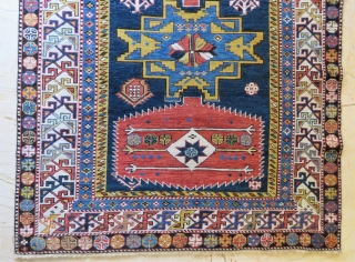 Caucassian Shahnasar shirvan rug wonderful colors ,very good condition all original and  size 2,33x1,25 cm ( 49 ''x 91'' inches ) Circa 1890-1900         