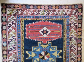 Caucassian Shahnasar shirvan rug wonderful colors ,very good condition all original and  size 2,33x1,25 cm ( 49 ''x 91'' inches ) Circa 1890-1900         