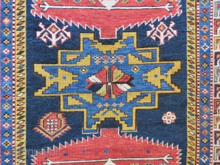 Caucassian Shahnasar shirvan rug wonderful colors ,very good condition all original and  size 2,33x1,25 cm ( 49 ''x 91'' inches ) Circa 1890-1900         