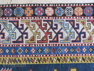 Caucassian Shahnasar shirvan rug wonderful colors ,very good condition all original and  size 2,33x1,25 cm ( 49 ''x 91'' inches ) Circa 1890-1900         