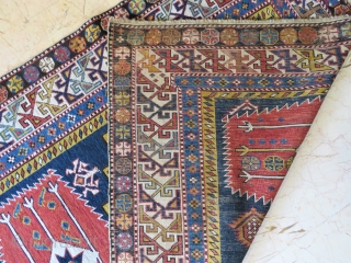 Caucassian Shahnasar shirvan rug wonderful colors ,very good condition all original and  size 2,33x1,25 cm ( 49 ''x 91'' inches ) Circa 1890-1900         