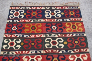 Caucasian Borchalo  ( KOC BOYNUZ ) Kilim wonderful colors and excellent condition all orginal Circa 1900                