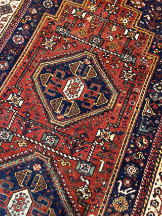 Old Decorative Persian Shiraz Rug nice colors and in good condition all original if you need any more information please contact sahcarpets@gmail.com 
Thank you         