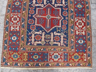 Antique Caucasian Shirvan Karakashly wonderful colours and excellent condition with restoration size: 2,04 X 1,31 cm Circa 1890               