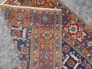 Antique Caucasian Shirvan Karakashly wonderful colours and excellent condition with restoration size: 2,04 X 1,31 cm Circa 1890               