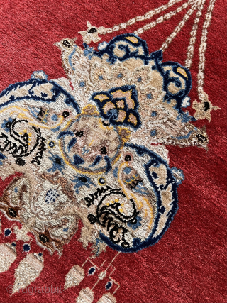 Old Qom part of SILK Rug 4’7x7’ feet ( 2,13x1,40 cm ) ince colors and excellent condition all original AVAILABLE if you need more info please contact sahcarpets@gmail.com 
#qom #qomrugs #persian #handmade  ...