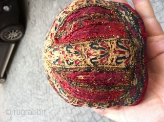 Antique Turkoman skullcap wonderful colours and hand made with silk meterial Circa 1870                    
