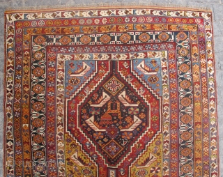 Antique Qashgai rug wonderful colours and nice condition, repaired Circa 1900                      