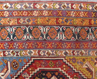 Antique Qashgai rug wonderful colours and nice condition, repaired Circa 1900                      