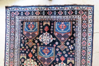 Antique Shiraz Khamseh rug wonderful colors and excellent condition all original Circa 1910                    