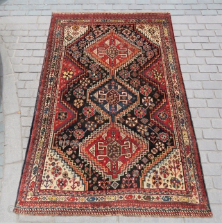 Persian Khamseh rug wonderful colors all original and amazing wool Circa 1900                     