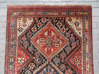 Persian Khamseh rug wonderful colors all original and amazing wool Circa 1900                     