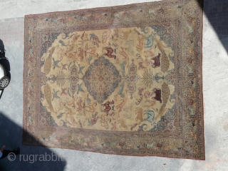 Antique Persian Large Size Carpet. Perhaps Tabriz, Kerman or Khorossan. Wonderful design and excellent condition and all animal  in one rug This carpet represents Noah's Ark and border is  very  ...