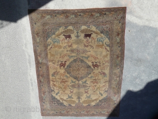 Antique Persian Large Size Carpet. Perhaps Tabriz, Kerman or Khorossan. Wonderful design and excellent condition and all animal  in one rug This carpet represents Noah's Ark and border is  very  ...