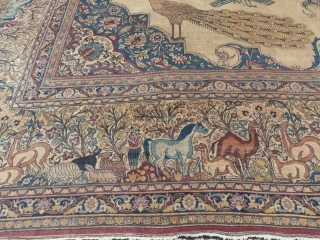 Antique Persian Large Size Carpet. Perhaps Tabriz, Kerman or Khorossan. Wonderful design and excellent condition and all animal  in one rug This carpet represents Noah's Ark and border is  very  ...