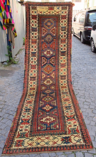 Antique Armenian Kasak Gallery carpet with Armenian words.
Full pile, excellent condition.
Size: 3,72 x 1,12 cm // 12 ft 3 in X 3 ft 8 in.
Circa 1880-90.       