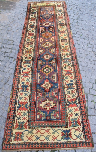 Antique Armenian Kasak Gallery carpet with Armenian words.
Full pile, excellent condition.
Size: 3,72 x 1,12 cm // 12 ft 3 in X 3 ft 8 in.
Circa 1880-90.       