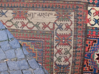 Antique Armenian Kasak Gallery carpet with Armenian words.
Full pile, excellent condition.
Size: 3,72 x 1,12 cm // 12 ft 3 in X 3 ft 8 in.
Circa 1880-90.       