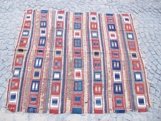 Antique Shirvan kilim fragment amazing colors Circa 1850                         