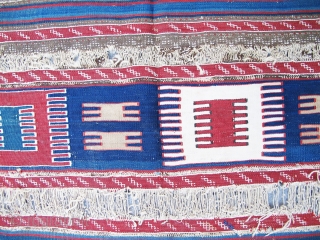 Antique Shirvan kilim fragment amazing colors Circa 1850                         