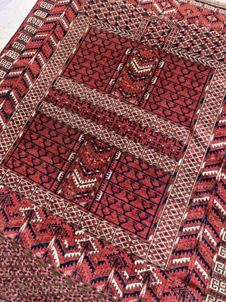 Old Turkoman Engsy rug nice colors and nice conditions all original AVAILABLE if need any more information please contact DM - E-mail  sahcarpets@gmail.com  or WhatsApp +905358635050 
Thank you very much  ...