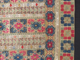 Antique Greek tixtile wonderful colors and excellent condition all original silk embroidery technique made size 30 x 30 inches ( 78x78 cm ) Circa 1850-1860        