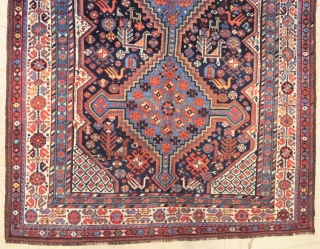 Antique Khamseh rug triple medallion wonderful colors and excellent condition all original Circa 1900- 1910                  