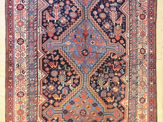 Antique Khamseh rug triple medallion wonderful colors and excellent condition all original Circa 1900- 1910                  