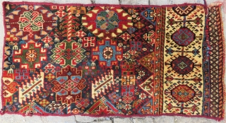 Antique Shekarlu Qashgai fragment amzing colors and wool size 90x45 cm Circa 1875                    