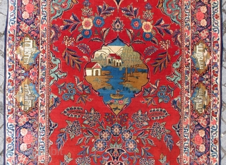 Kashan Prayer Rug wonderful colors and excellent condition all original full pile Circa 1910                   