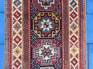 Antique Caucassian Genghe rug wonderful colors and amazing wool all original size 2,85x1,05 cm Circa 1900                 