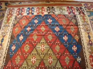 Antique Central Anatolian Kilim wonderful colours and  nice condition all orginal  it has some repair size:3,85 X 1,56 cm (12''6 X 5''1 foot) circa 1870      