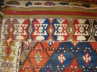 Antique Central Anatolian Kilim wonderful colours and  nice condition all orginal  it has some repair size:3,85 X 1,56 cm (12''6 X 5''1 foot) circa 1870      