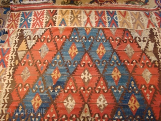 Antique Central Anatolian Kilim wonderful colours and  nice condition all orginal  it has some repair size:3,85 X 1,55 cm ( 5''1 X12''6 foot) circa 1880      