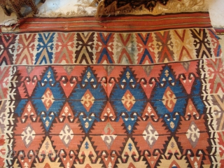 Antique Central Anatolian Kilim wonderful colours and  nice condition all orginal  it has some repair size:4,00 X 1,44 cm (4''7 X 13''1 foot) circa 1850      