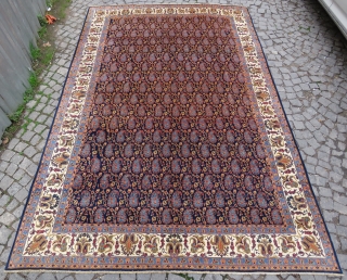 Persian Qoom carpet wonderful parlemant blue main color and all colors are vegetable excellent condition all original size 3,33 x 2,24 cm Circa 1920         