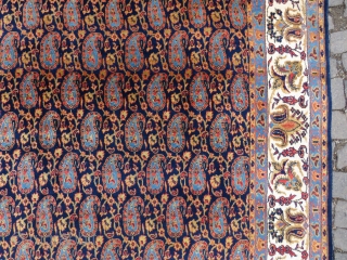 Persian Qoom carpet wonderful parlemant blue main color and all colors are vegetable excellent condition all original size 3,33 x 2,24 cm Circa 1920         