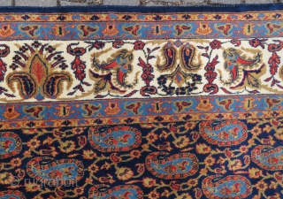 Persian Qoom carpet wonderful parlemant blue main color and all colors are vegetable excellent condition all original size 3,33 x 2,24 cm Circa 1920         