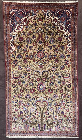 Antique Kashan silk rug 3’05”x5’7” feet ( 93x1,70 cm ) very nice colors and nice conditions all original AVAILABLE if need any more information please contact DM - E-mail  sahcarpets@gmail.com   ...