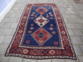 Antique Kazak, Circa 1880, Good condition, Some very small professional repairs have been done, Nice colors, See photos, 295 x 158 cm.

           