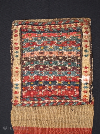 Small Bijar khorjin, Late 19th century, Soumak weaving, Original condition with natural dyes. Not restored, Size: 34 x 13 cm. 13.4"x 5".           