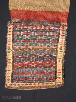 Small Bijar khorjin, Late 19th century, Soumak weaving, Original condition with natural dyes. Not restored, Size: 34 x 13 cm. 13.4"x 5".           