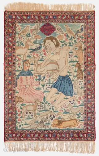 Kerman pictorial rug, Top condition, High pile, Not restored, All natural colors, Size: 135 x 95 cm. ( 53.1 x 37.4 inch ) www.sadeghmemarian.com
         