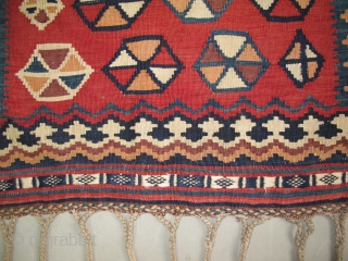 Qashqai little kilim, early 20th century, Rare size, Original condition, Great colors, Not restored, Size: 100 x 95 cm. 39.5" x 37.5" inch.          