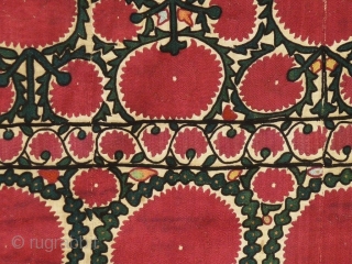 Uzbekistan-Tashkend Suzani, Circa 1900? Good and original condition, Not restored, Attached on canvas, Size: 223 x 165 cm.               